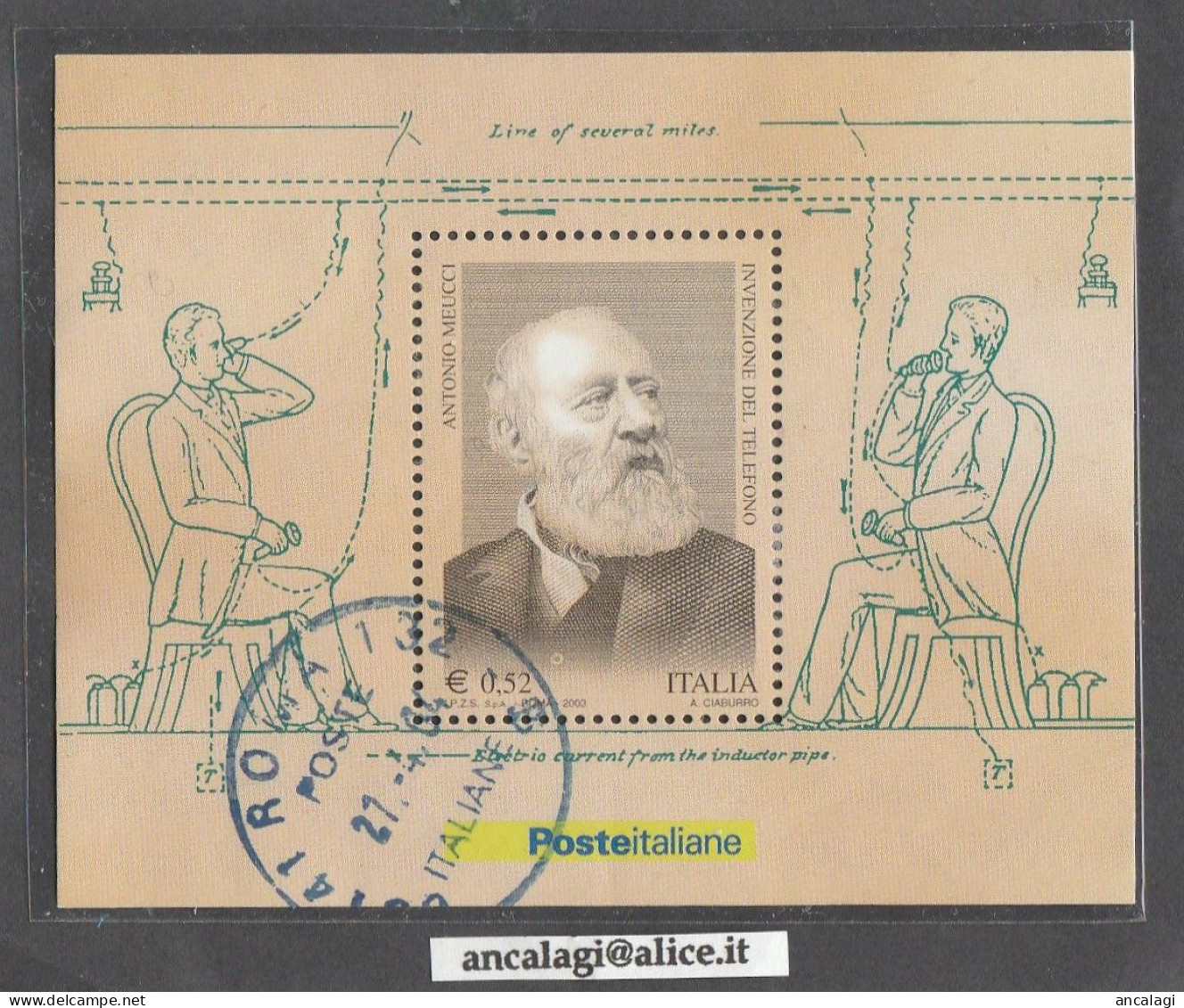 USATI ITALIA 2003 - Ref.0910 "ANTONIO MEUCCI" 1 Val. Su Foglietto - - 2001-10: Used