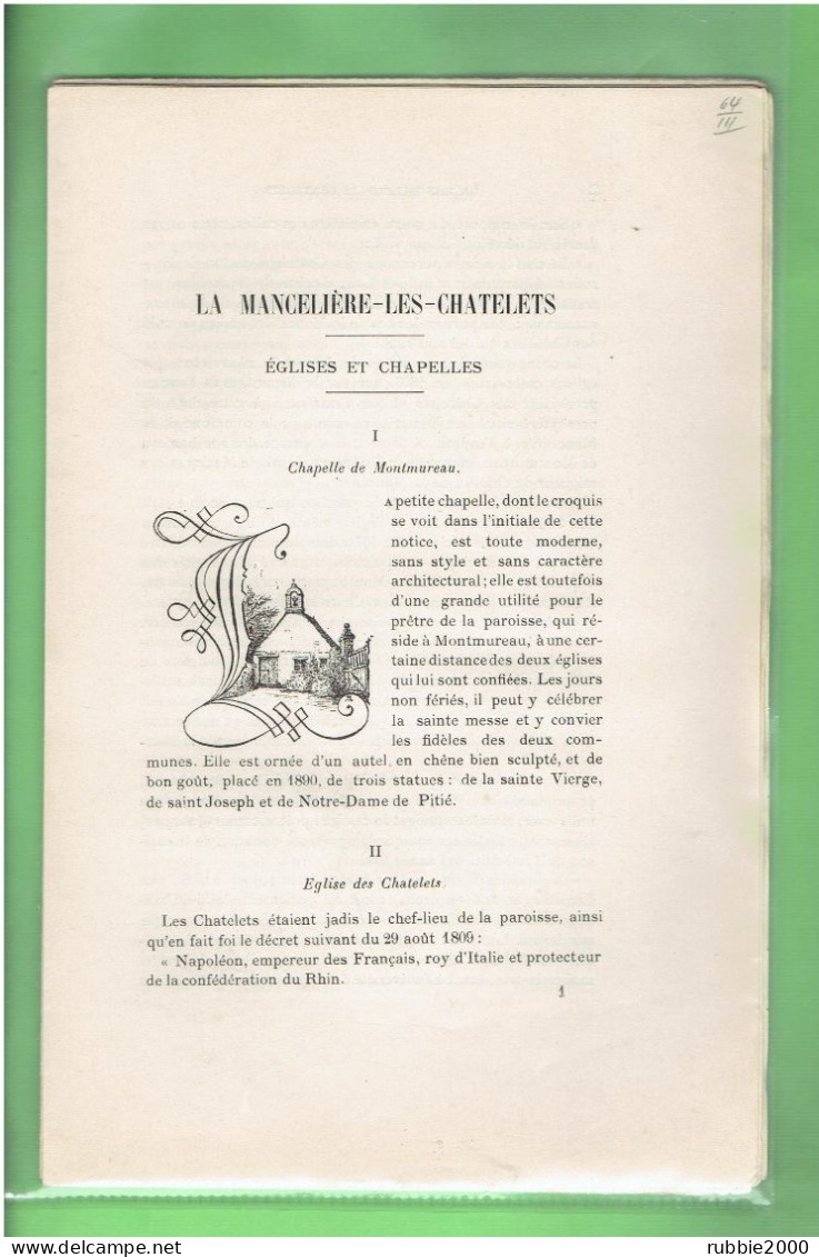 1904 LA MANCELIERE ET LES CHATELETS EURE ET  LOIR EGLISES ET CHAPELLES - Centre - Val De Loire