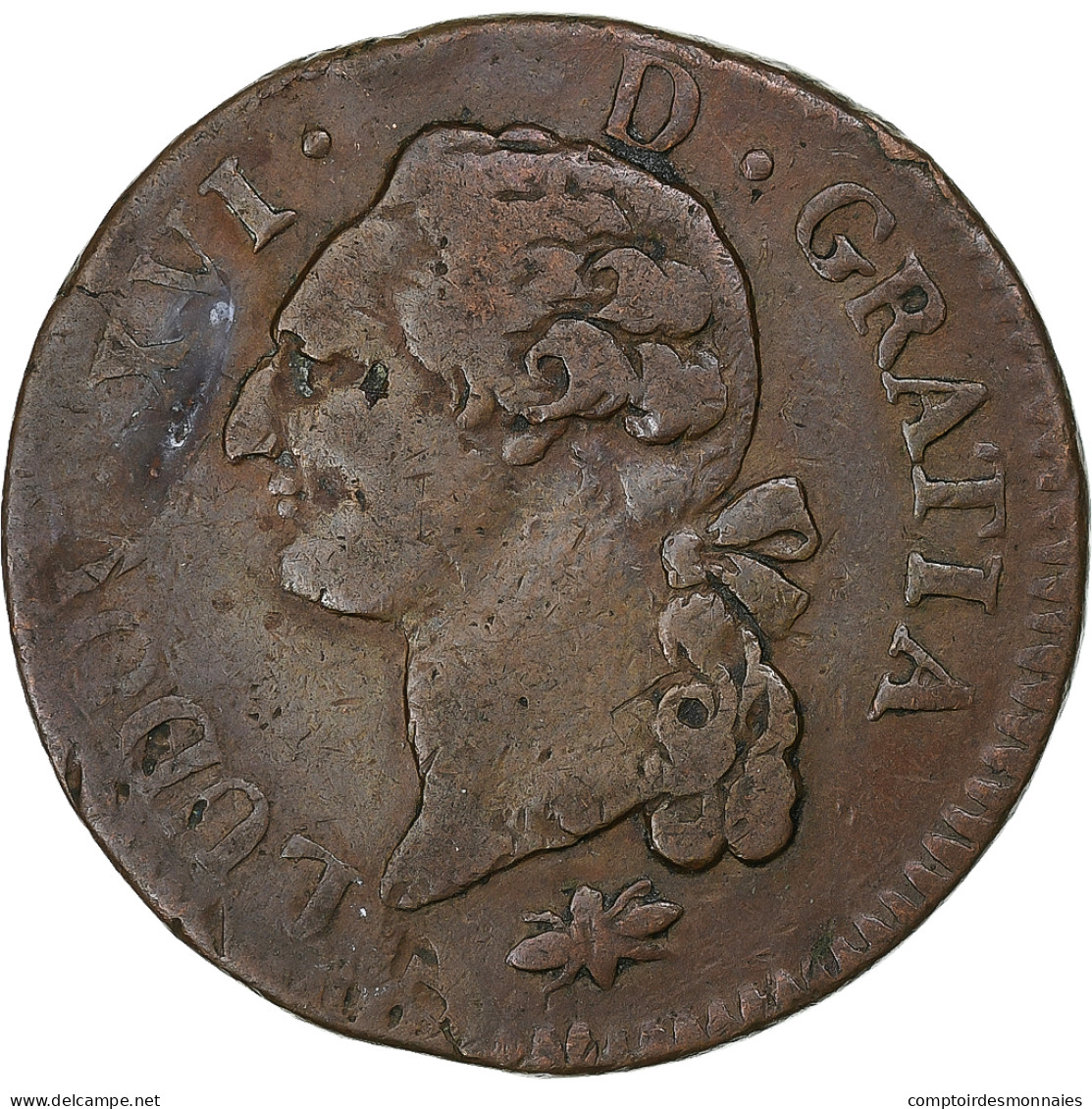 France, Louis XVI, Sol, 1791, Lyon, Cuivre, TB, Gadoury:350 - 1774-1791 Luis XVI