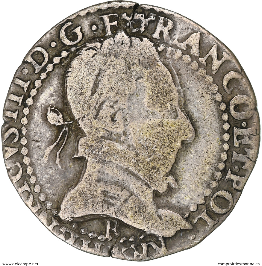 France, Henri III, 1/2 Franc Au Col Plat, 1587, Rouen, Faux D'époque, Billon - 1574-1589 Hendrik III