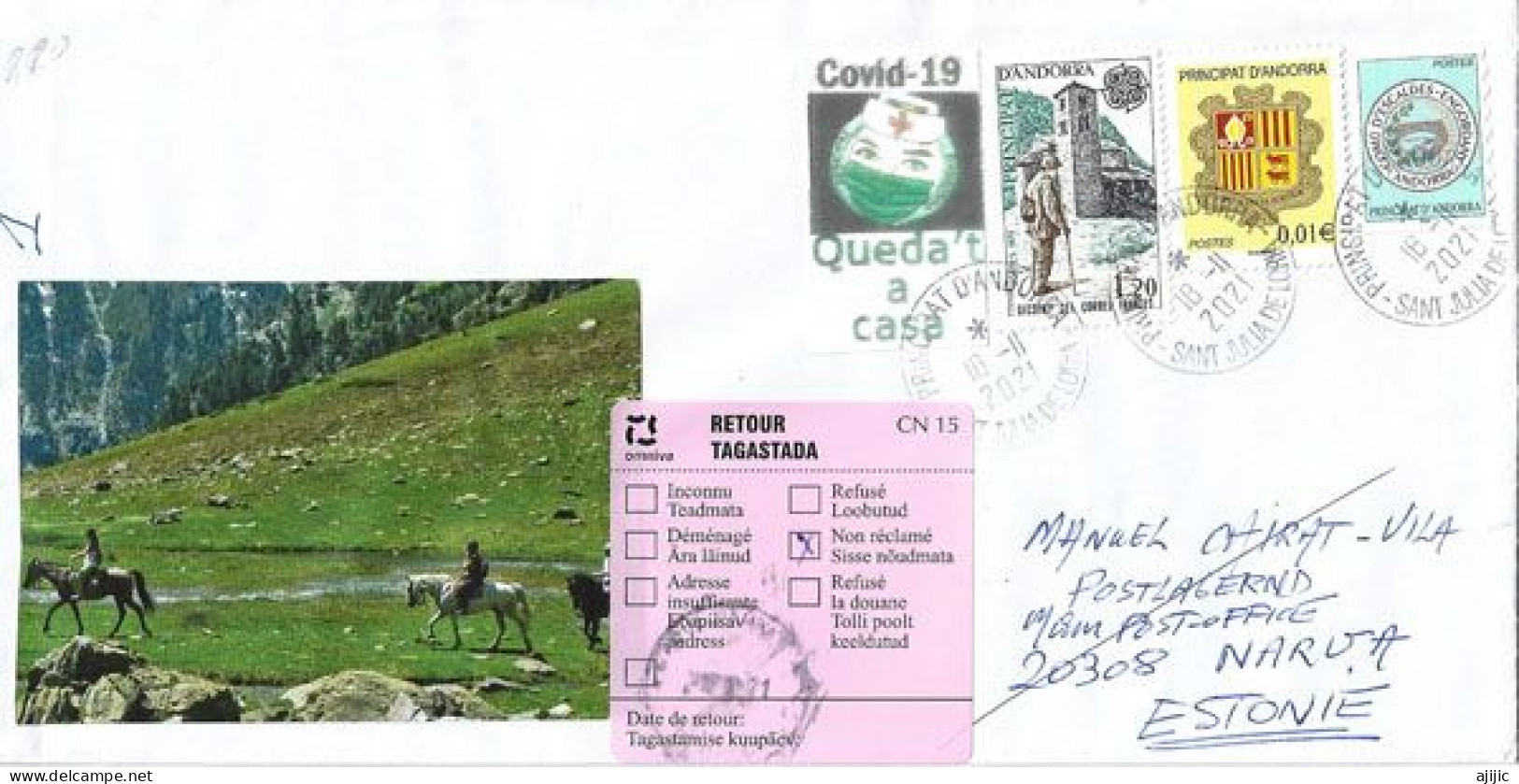 Letter To Narva, Estonia, During COVID-19 Confinement, From Andorra, Return To Sender,2 Pics  Front & Back Cover - Estland