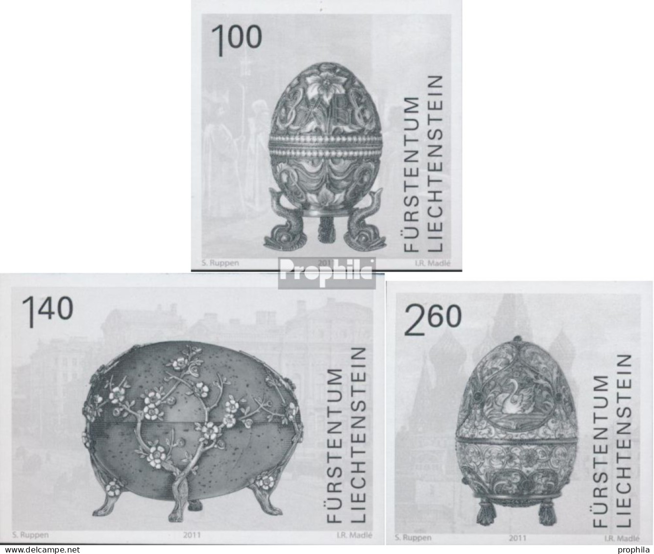 Liechtenstein 1588S-1590S (kompl.Ausg.) Schwarzdruck Postfrisch 2011 Ostereier - Unused Stamps