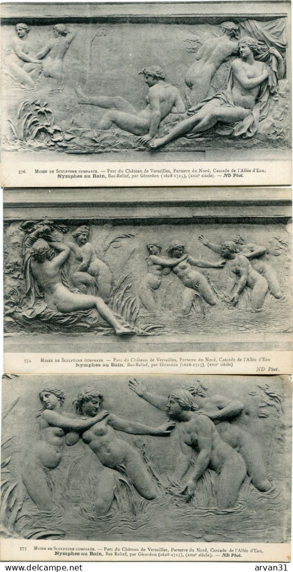 MUSEE De SCULPTURE COMPAREE - Par GIRARDON :  NYMPHE Au BAIN    - BELLE SERIE De 3  CPA   - - Sculptures