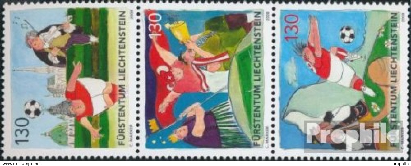 Liechtenstein 1479-1481 Dreierstreifen (kompl.Ausg.) Postfrisch 2008 Fußball - Unused Stamps