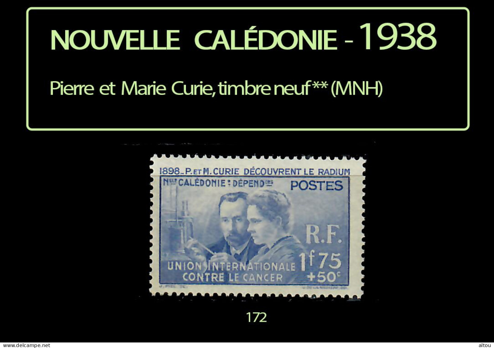 Nouvelle Calédonie 1938 - Pierre Et Marie Curie - Timbre Neuf ** (MNH) - Ongebruikt