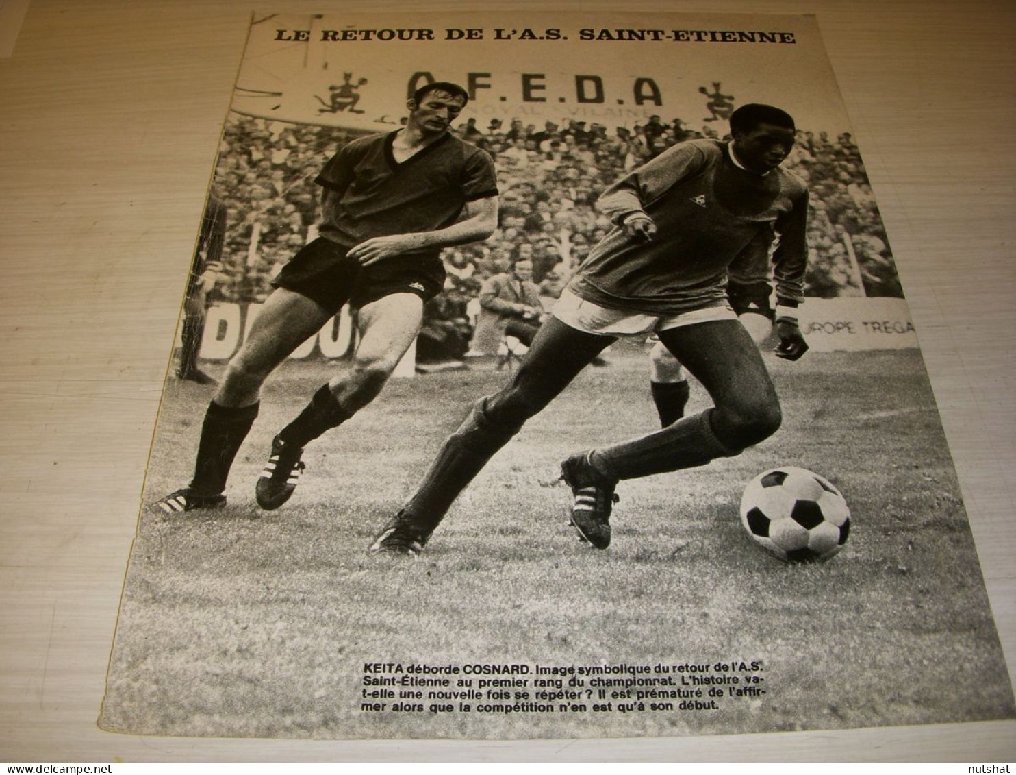 FOOTBALL COUPURE PRESSE MF18 N&B 33x23 1967 ST ETIENNE KEITA COSNARD - Sport