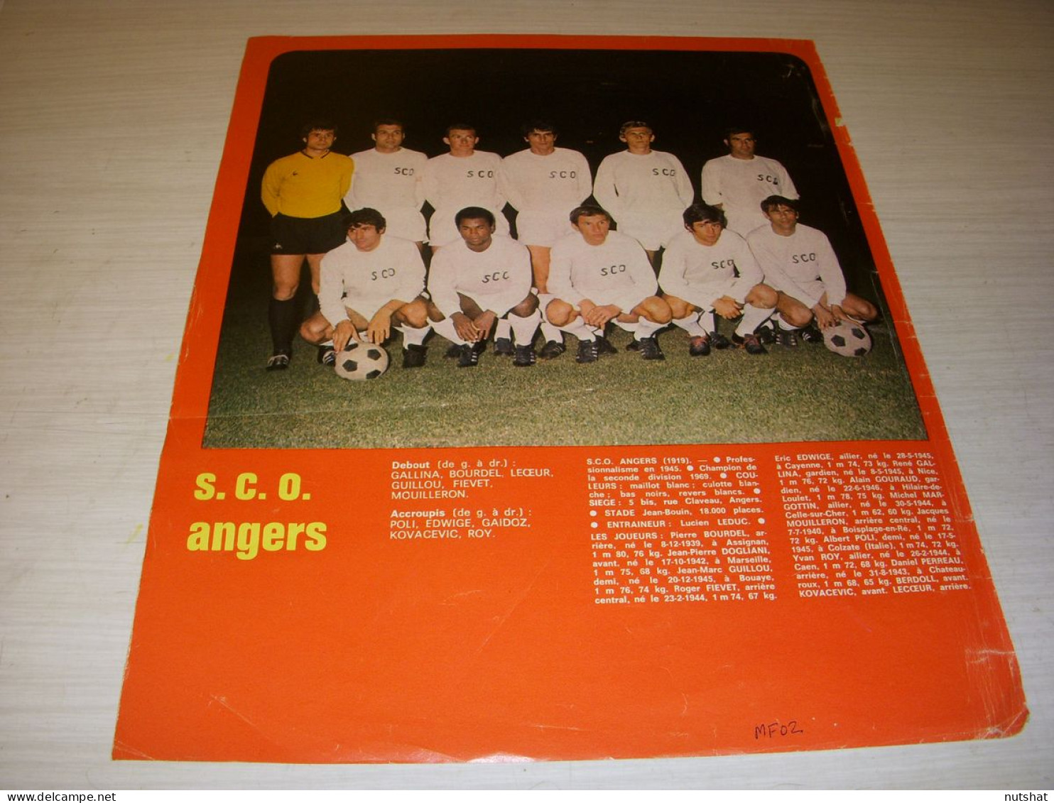 FOOTBALL COUPURE PRESSE MF02 COULEUR 30x20 1970/71 D1 RENNES Dos ANGERS - Sport