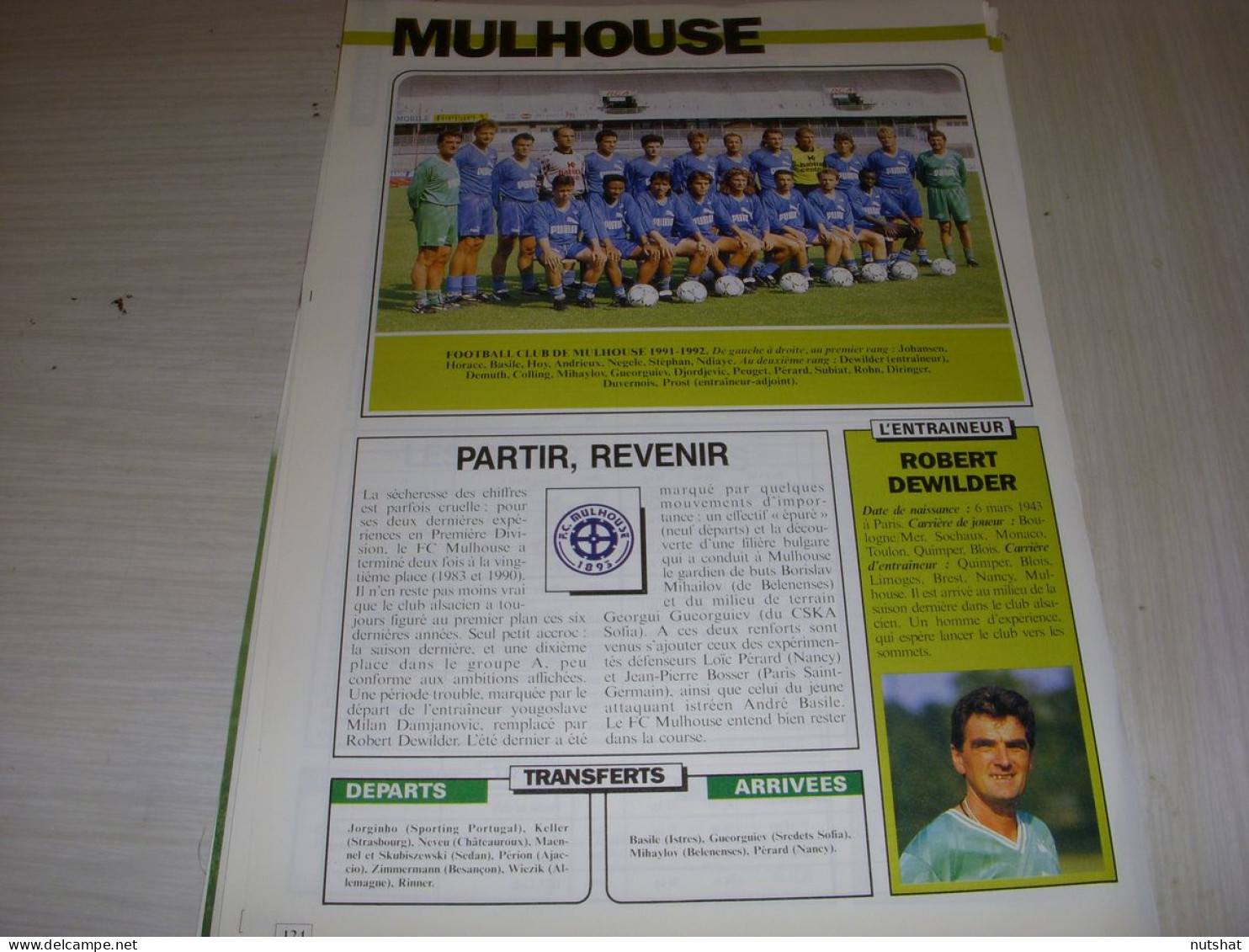FOOTBALL COUPURE COULEUR 1991-1992 18x12 EQUIPE D2B MULHOUSE  - Sport