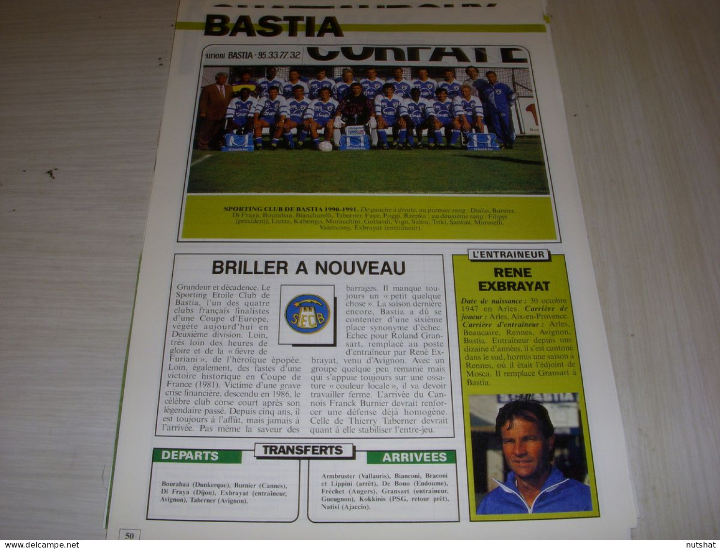 FOOTBALL COUPURE COULEUR 1991-1992 18x12 EQUIPE D2B BASTIA  - Sport