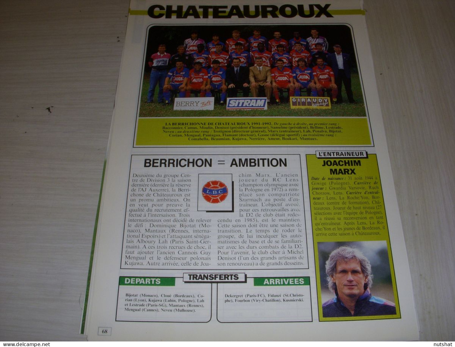 FOOTBALL COUPURE COULEUR 1991-1992 18x12 EQUIPE D2B CHATEAUROUX  - Sport