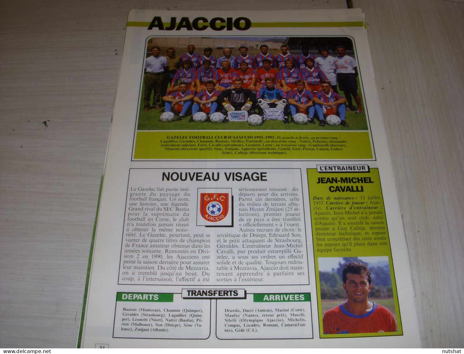 FOOTBALL COUPURE COULEUR 1991-1992 18x12 EQUIPE D2B AJACCIO  - Sport