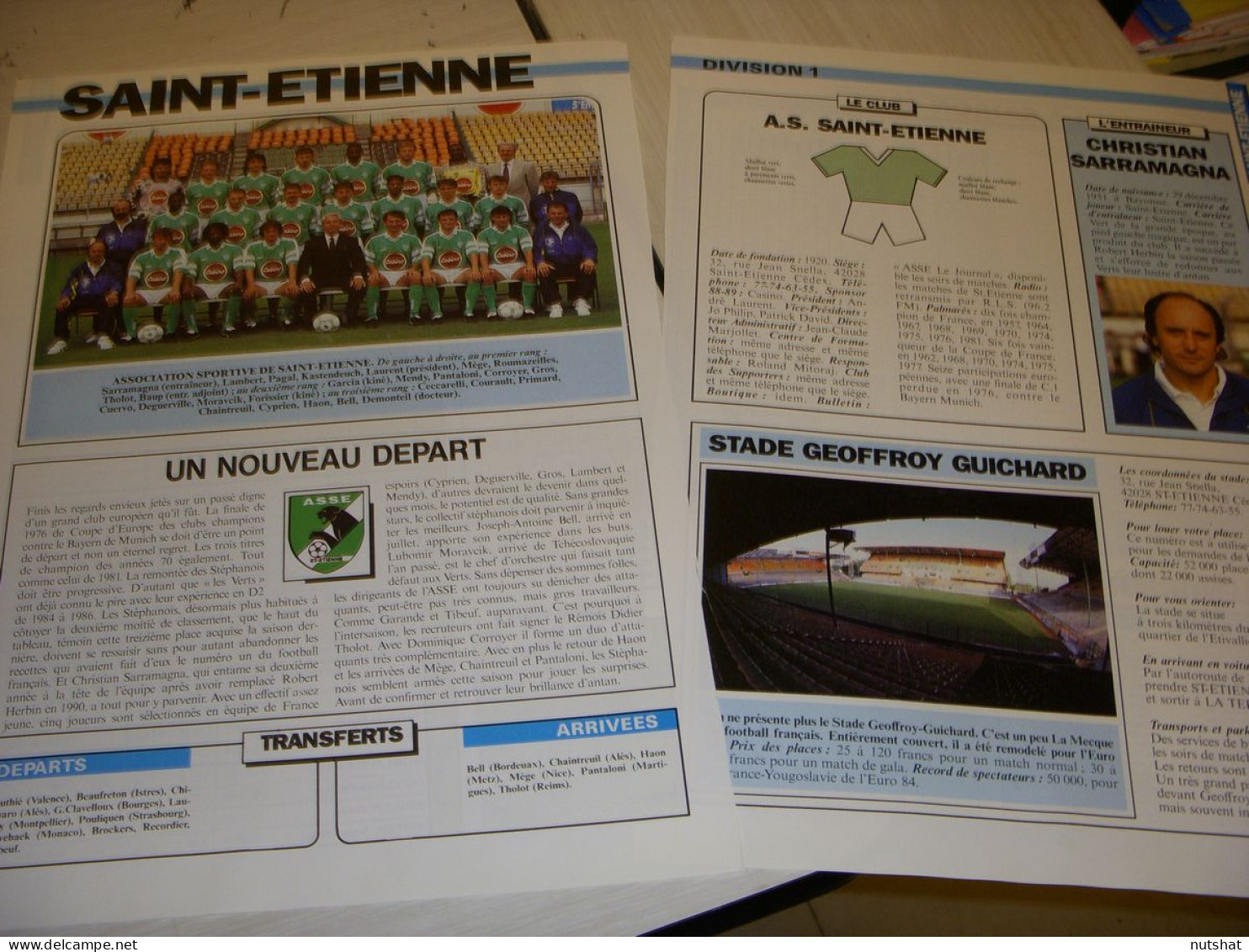 FOOTBALL COUPURE COULEUR 1991-1992 18x12 EQUIPE D1 SAINT ETIENNE  - Sport