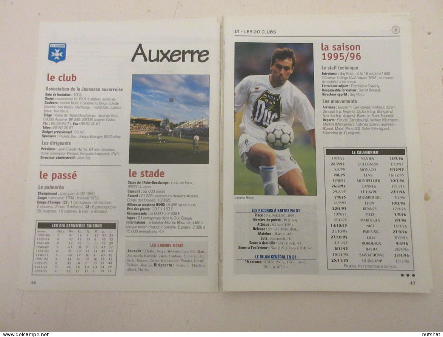 FOOTBALL COUPURE COULEUR 1995-1996 GF046 20x13cm D1 AUXERRE - Sport