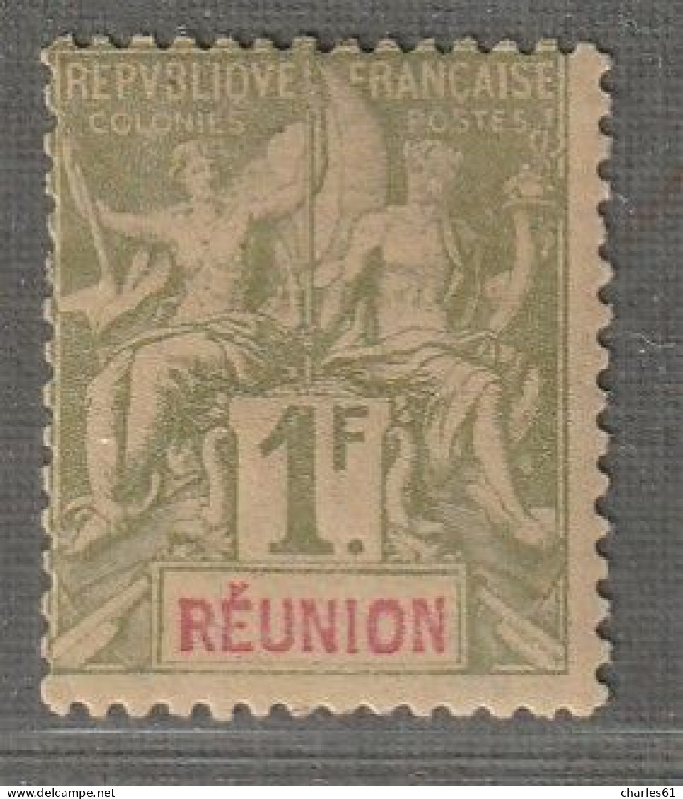 REUNION - N°44 * (1892) 1fr Olive - Unused Stamps