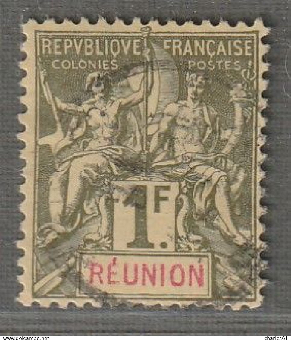 REUNION - N°44 Obl (1892) 1fr Olive - Used Stamps