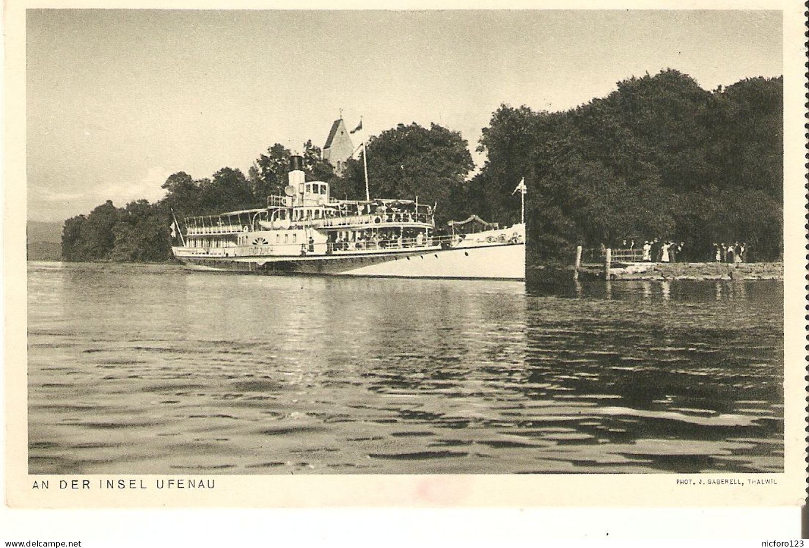 "Ship. An Der Insel Ufenau" Vintage Swiss Postcard. 1960s. Size 14 X 9 Cms. - Piroscafi