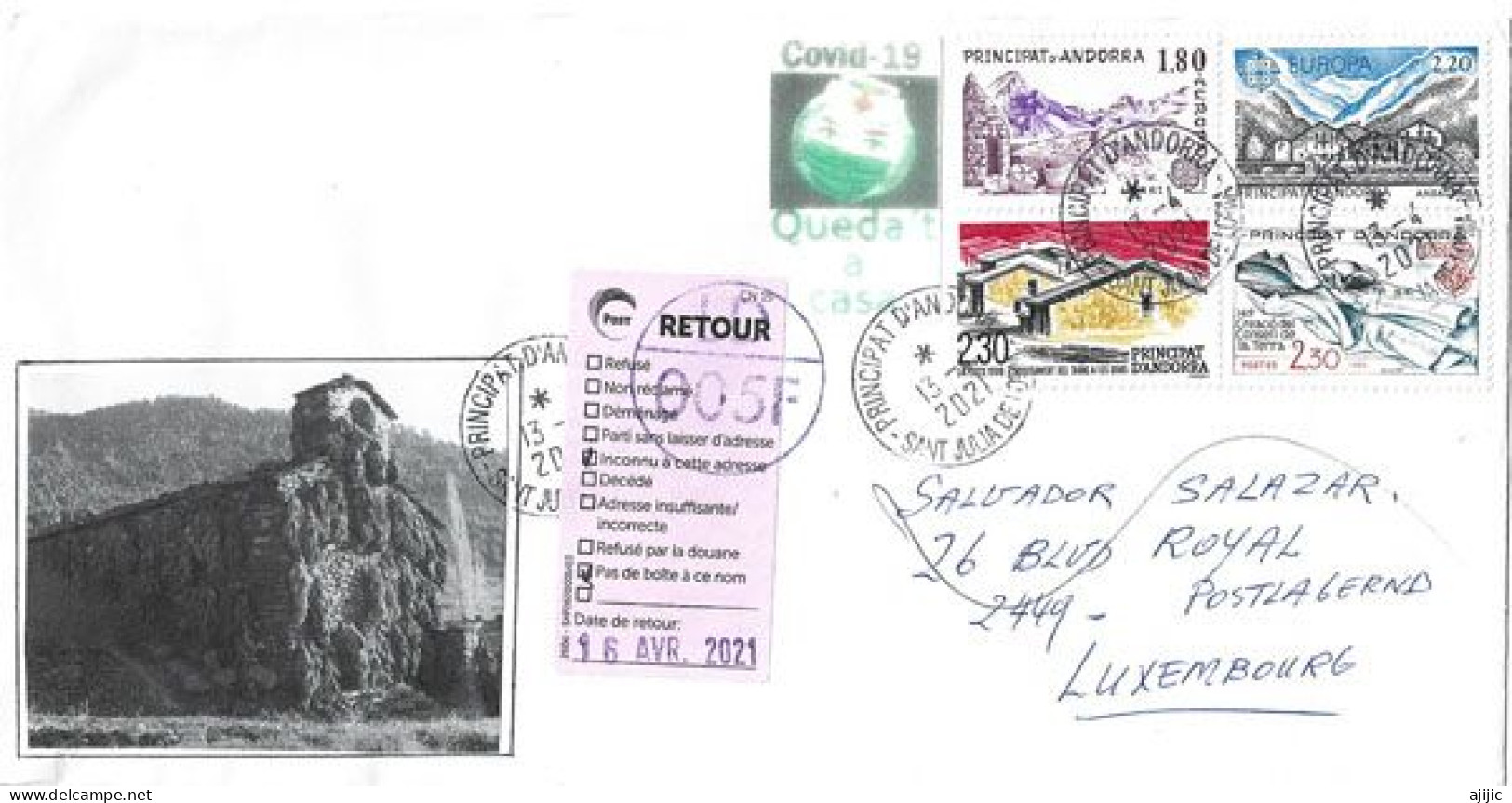 Letter To LUXEMBOURG,  During COVID19 Confinement, Return To Sender In Andorra - Storia Postale