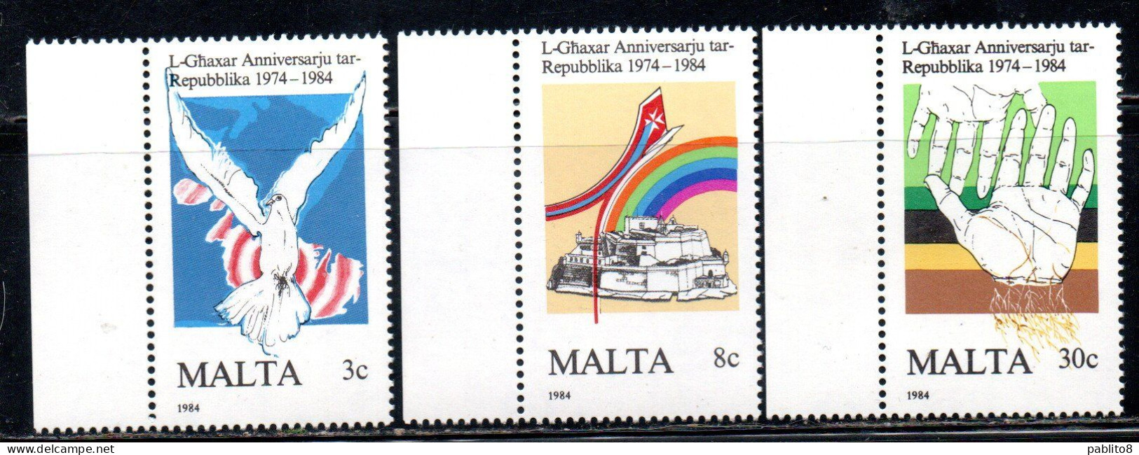 MALTA 1984 ANNIVERSARY OF REPUBLIC 10° ANNIVERSARIO DELLA REPUBBLICA COMPLETE SET SERIE COMPLETA MNH - Malte