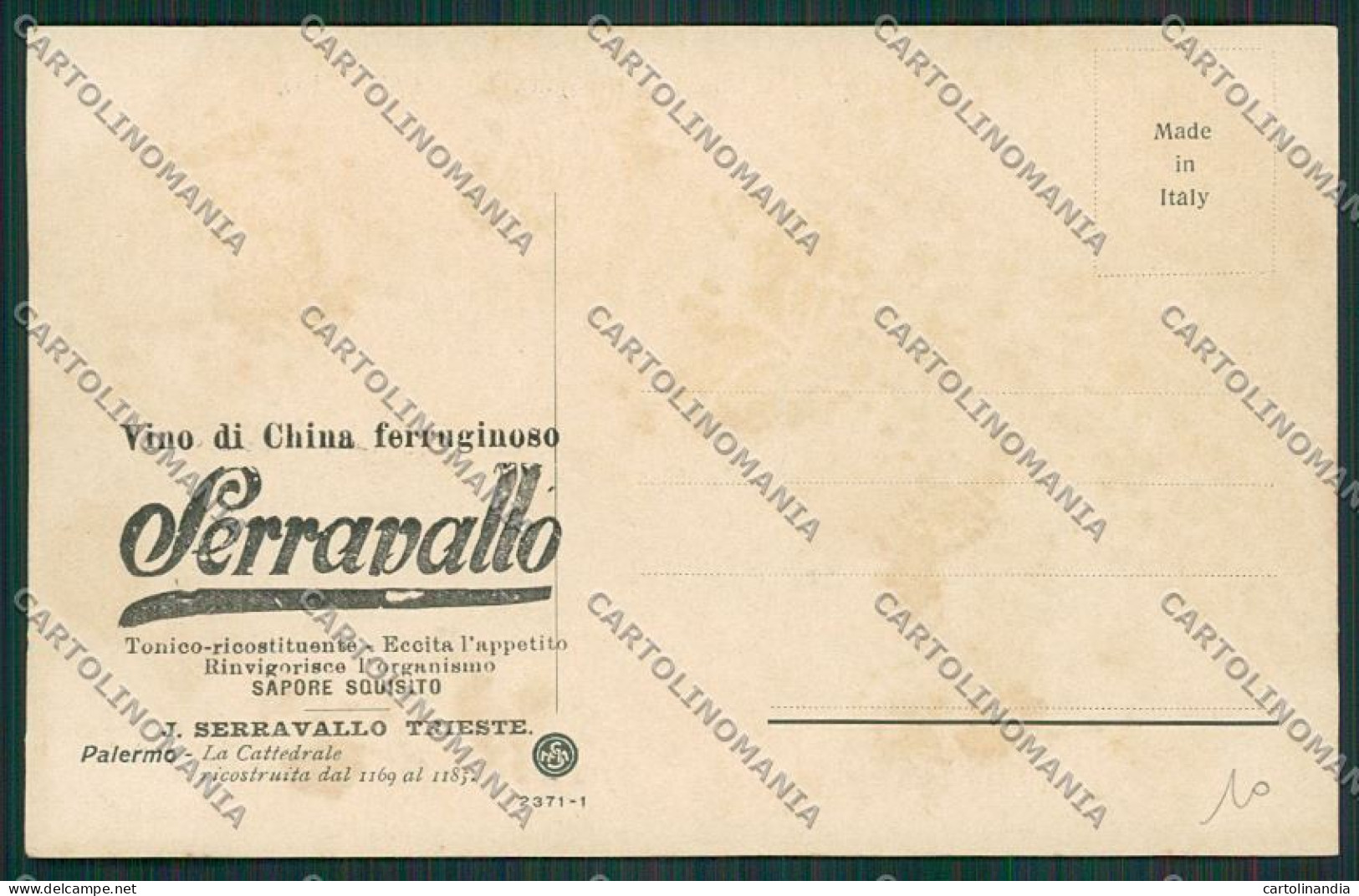 Trieste Vino China Ferruginoso Serravallo Pubblicitaria Palermo Cartolina ZC0953 - Trieste