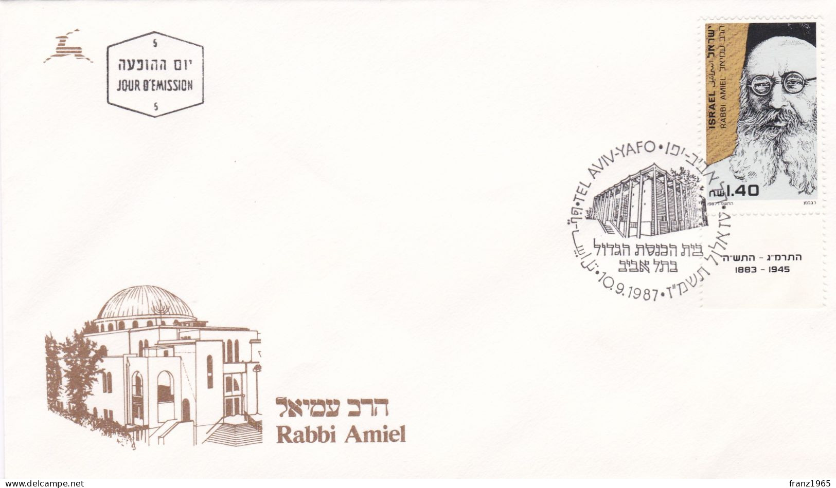 104th Birth Anniversary Of Rabbi Moshe Avigdor Amiel - 1987 - FDC