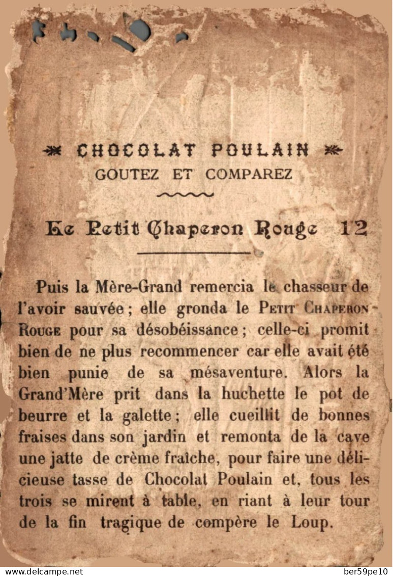 CHROMO DECOUPI EN RELIEF CHOCOLAT POULAIN LE PETIT CHAPERON ROUGE N°12 DENOUEMENT - Poulain