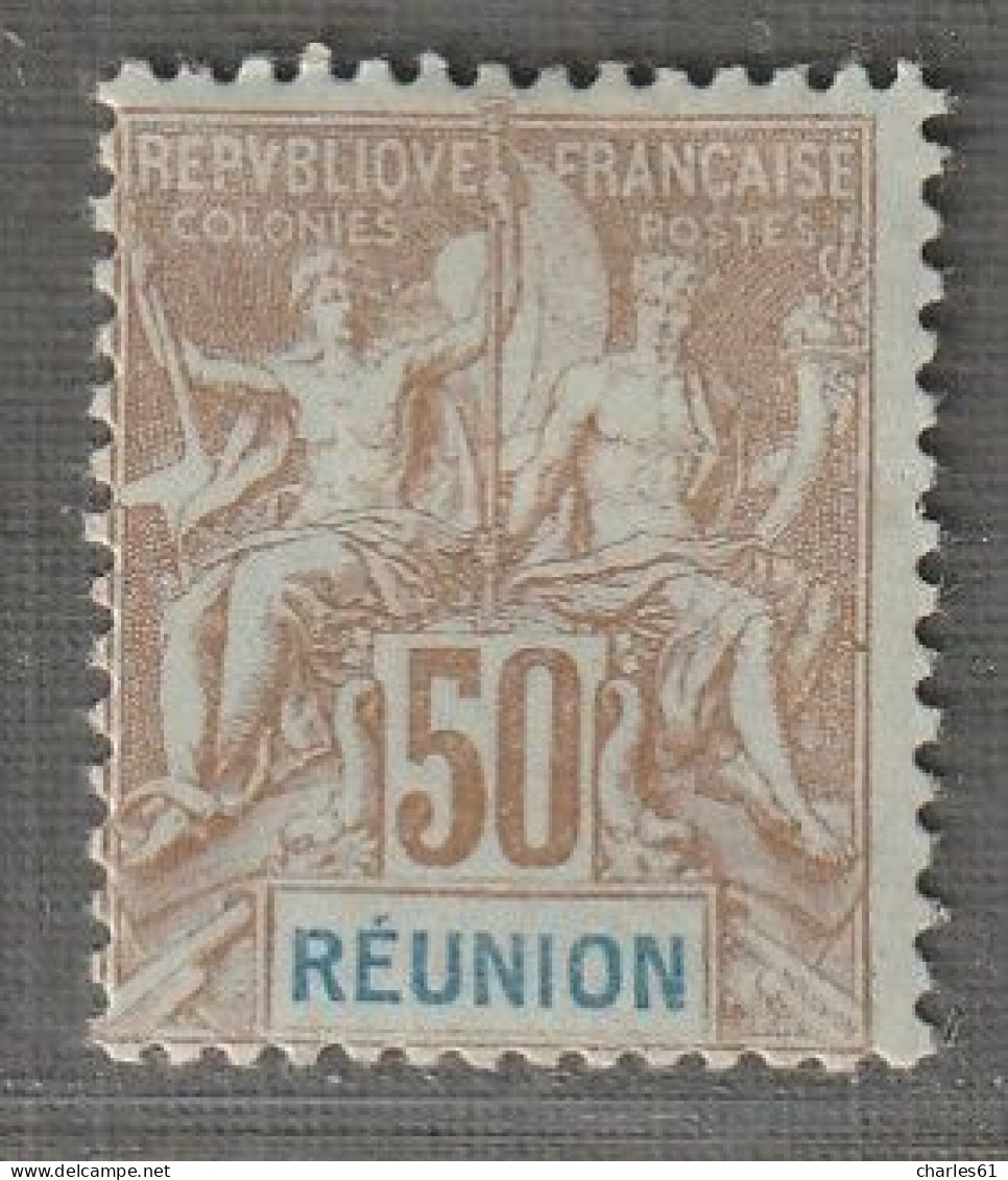 REUNION - N°51 * (1900-05) 50c Bistre Et Bleu - Unused Stamps