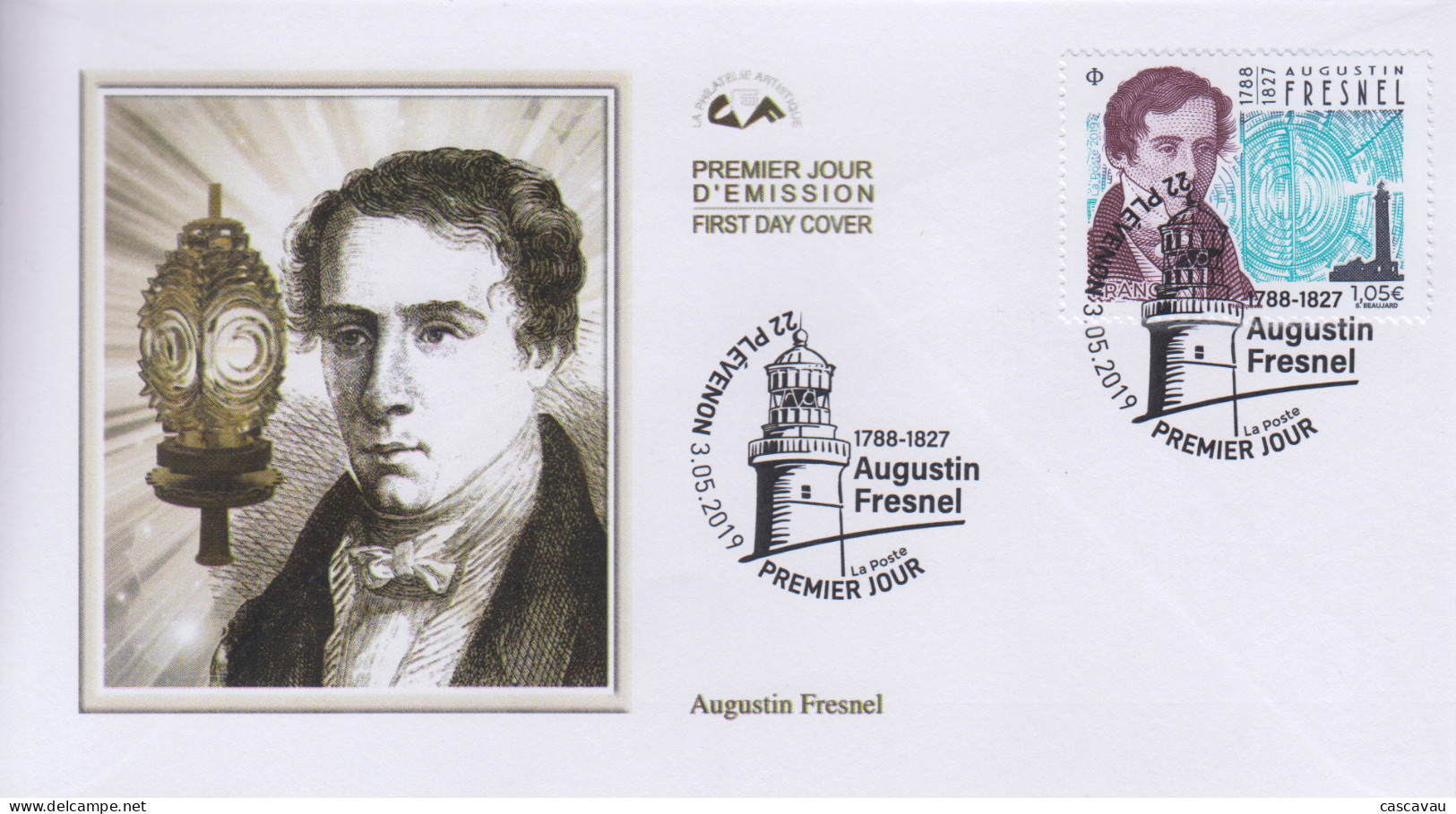 Enveloppe  FDC   1er  Jour   FRANCE    Augustin  FRESNEL    PLEVENON    2019 - 2010-2019