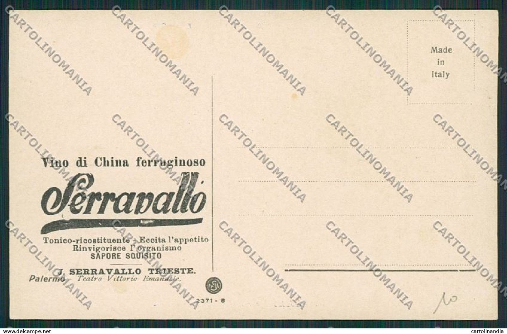 Trieste Vino China Ferruginoso Serravallo Pubblicitaria Palermo Cartolina ZC0963 - Trieste