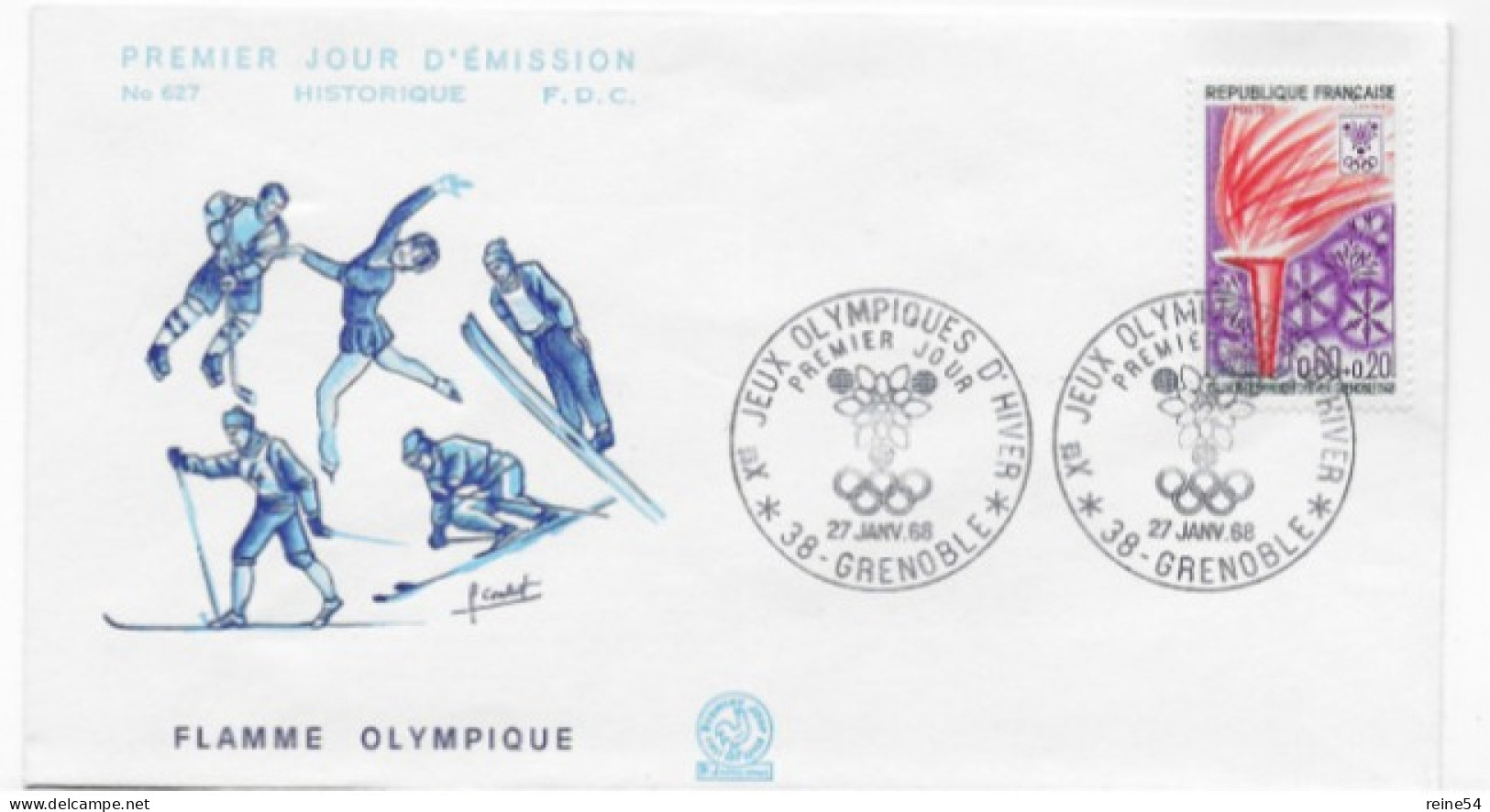 Enveloppe Premier Jour- Xe Jeux Olympiques D'Hiver- FLAMME OLYMPIQUE 27 Janv 1968 Grenoble (38) F.D.C. 627 N°1545 - 1960-1969