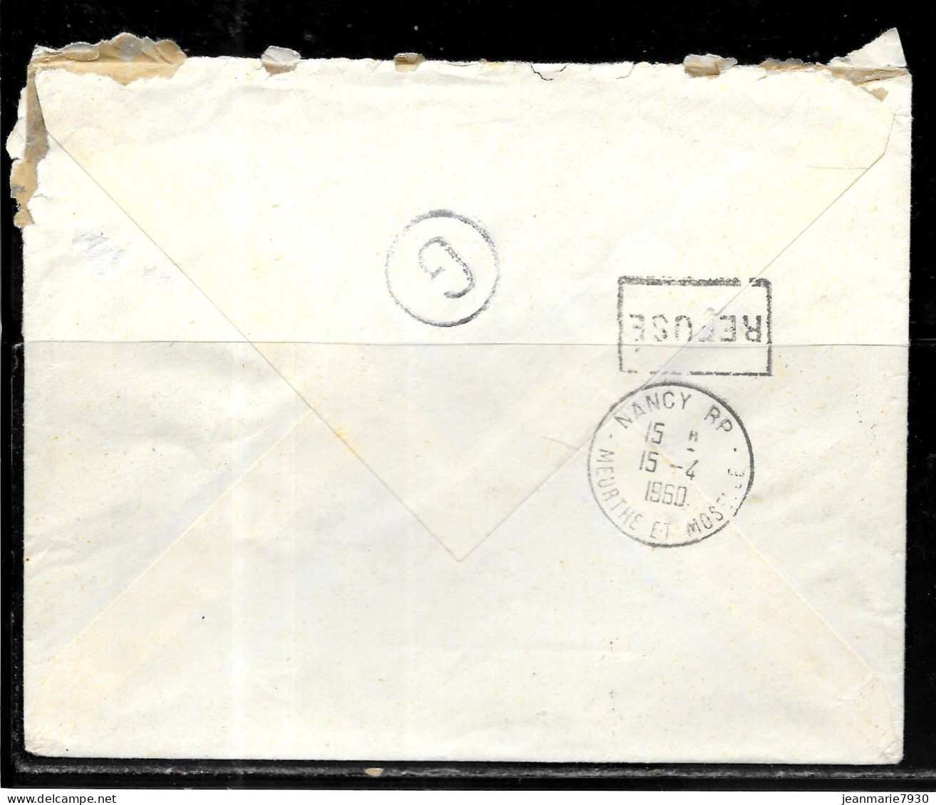 F246 - MARIANNE A LA NEF N° 1234 ET TAXE GERBE SUR LETTRE POUR NANCY DU 15/04/60 - MARQUE LINEAIRE "REFUSE POUR TAXE" - 1960-.... Lettres & Documents