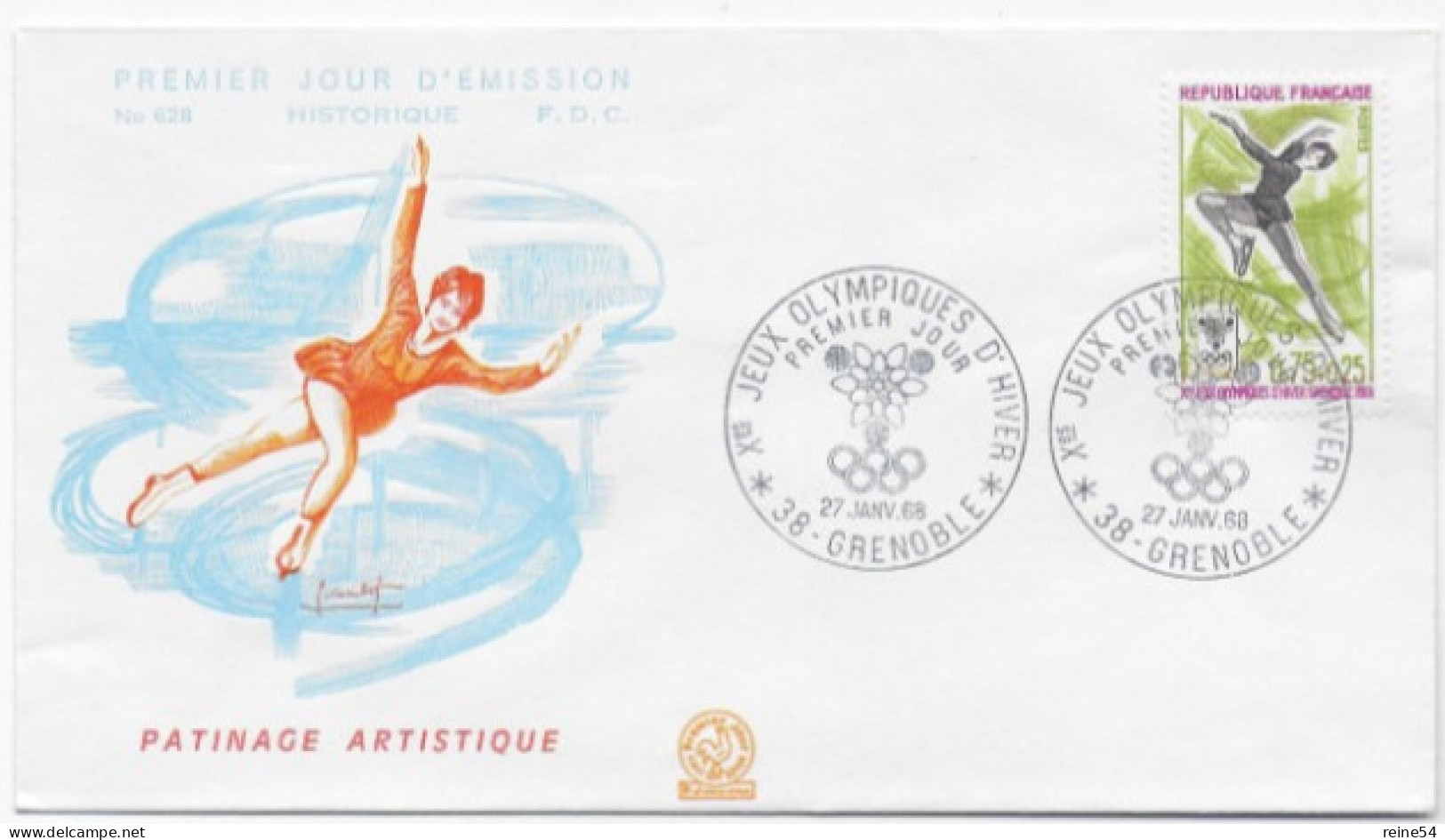 Enveloppe Premier Jour- Xe Jeux Olympiques D'Hiver- PATINAGE ARTISTIQUE 27 Janv 1968 Grenoble (38) F.D.C. 628 N°1546 - 1960-1969