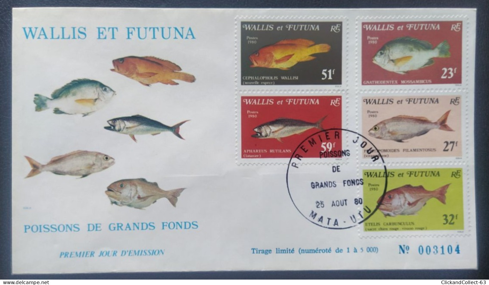 Enveloppe Premier Jour Wallis & Futuna Faune Marine Poisson 1980 Timbre N° 259/263 - FDC