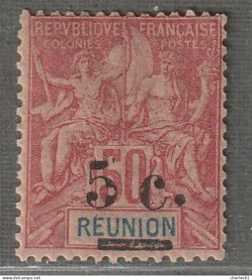 REUNION - N°53 * (1901) Surchargés : 5c Sur 50c Vermillon - Neufs