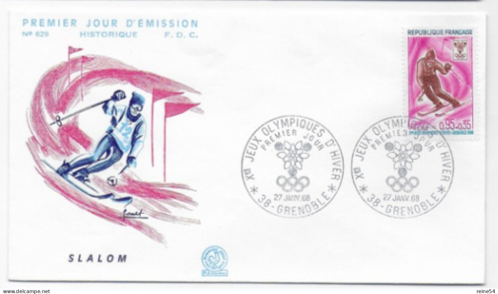 Enveloppe Premier Jour- Xe Jeux Olympiques D'Hiver- SLALOM 27 Janv 1968 Grenoble (38) F.D.C. 629 N°1547 - 1960-1969
