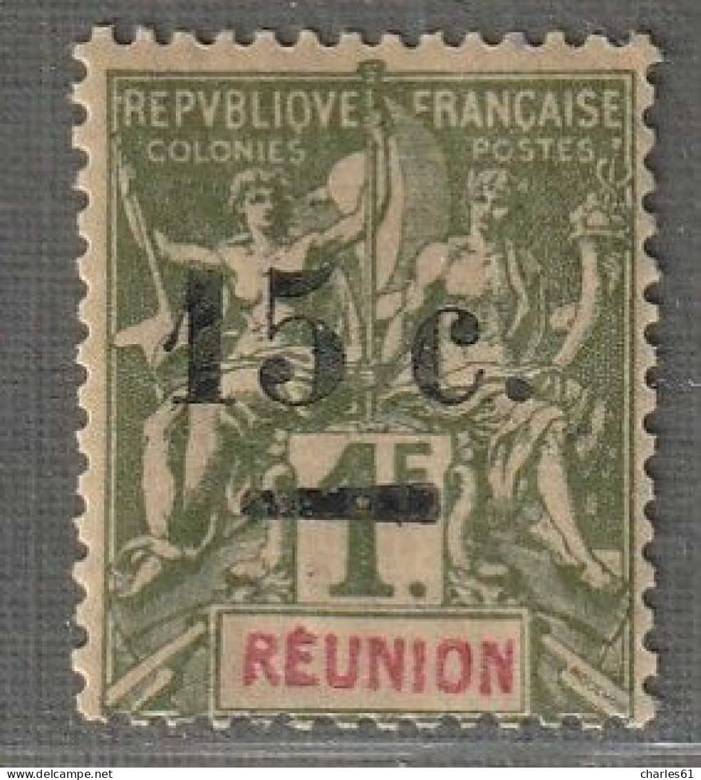 REUNION - N°55 * (1901) Surchargés : 15c Sur 1fr Olive - Neufs