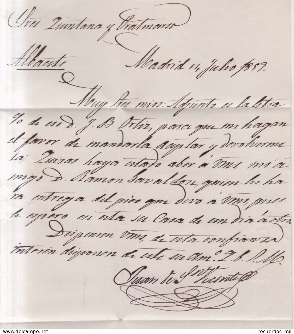 Año 1856 Edifil 48 4c  Isabel II Carta Matasellos Rueda De Carreta 1 Madrid1 - Briefe U. Dokumente