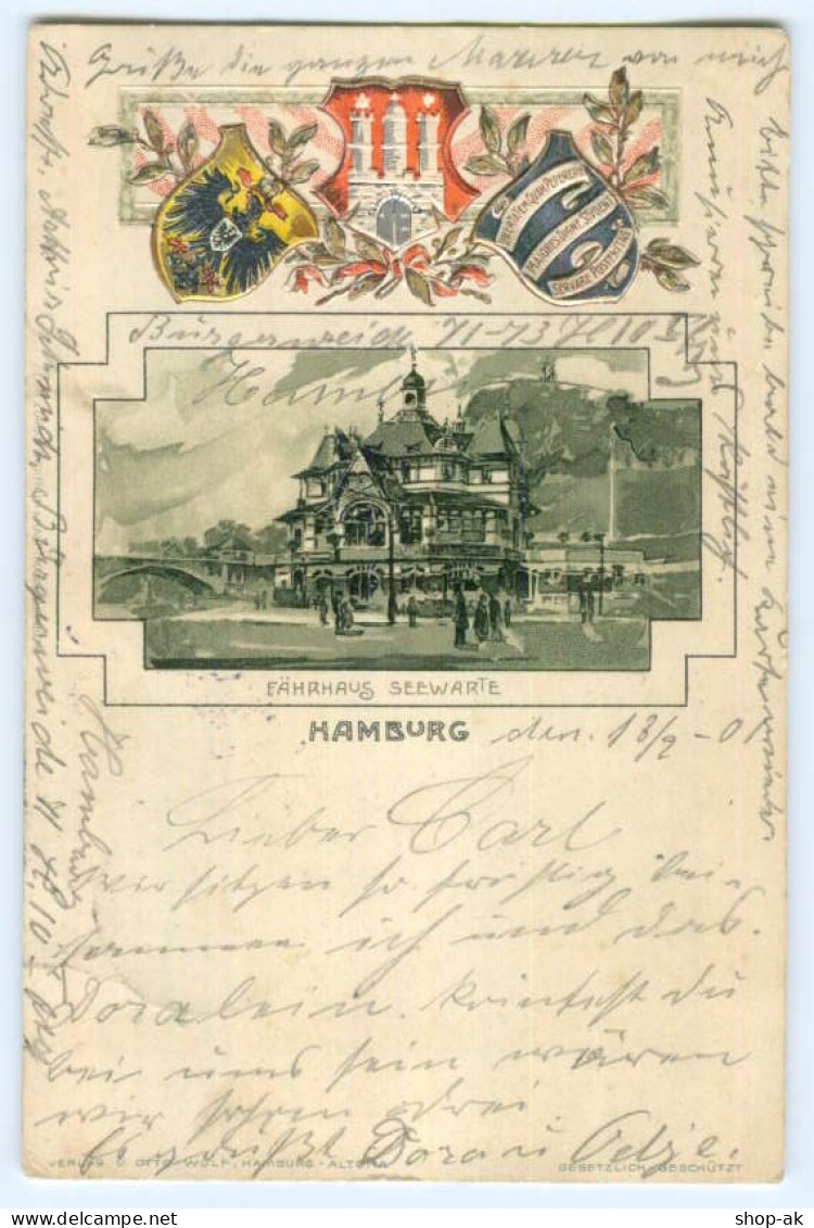 Y5264/ Hamburg Fährhaus Seewarte  Wappen Litho Präge AK 1901 - Mitte