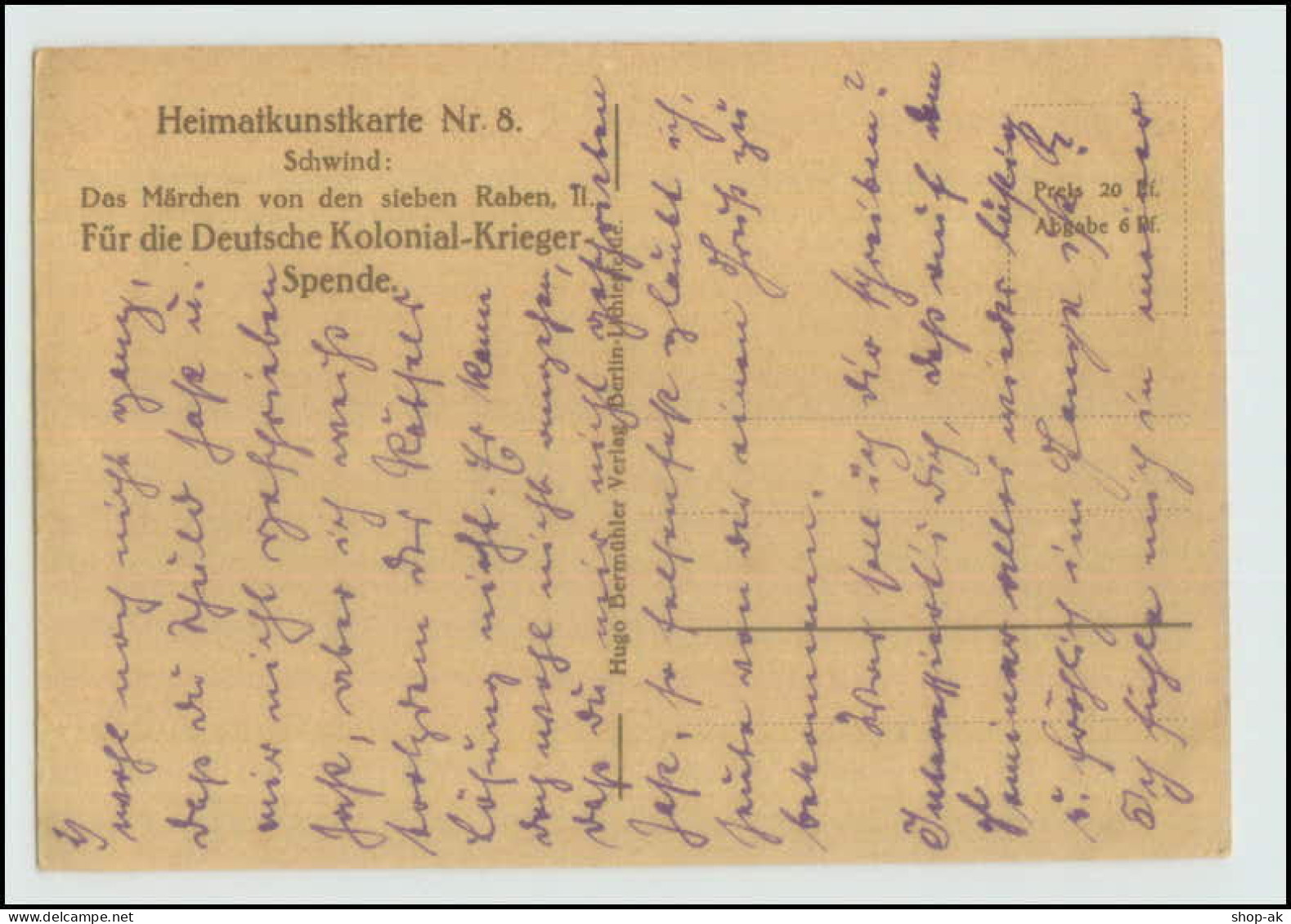 Y1577/ Das Märchen Von Den Sieben Raben,  Dt. Kolonial-Krieger Spende AK 1921 - Fiabe, Racconti Popolari & Leggende