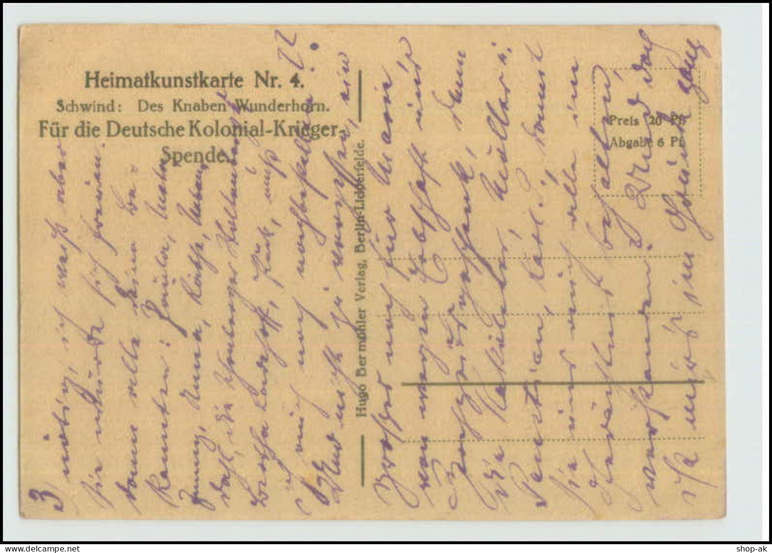 Y1578/ Des Knaben Wunderhorn ,  Dt. Kolonial-Krieger Spende AK 1921 - Contes, Fables & Légendes