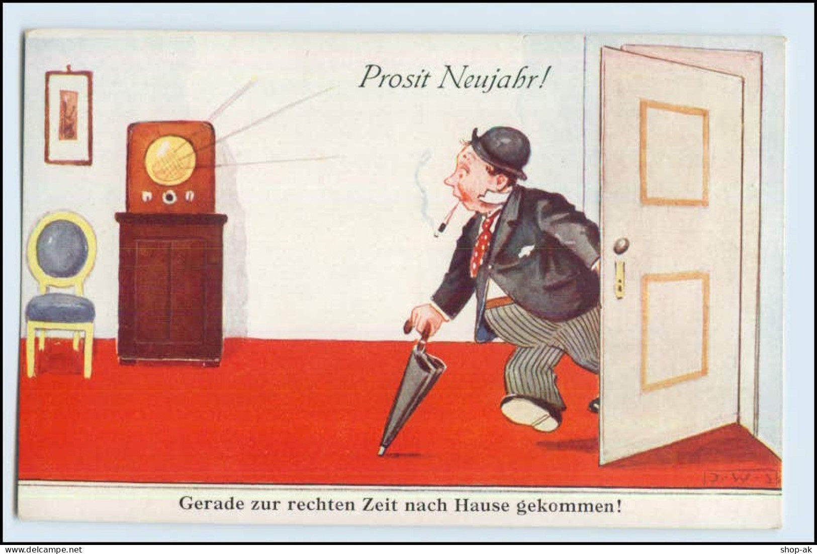 W9X05/ Neujahr  Betrunkener Mann Kommt Nach Hause,  Radio Ca.1930 AK - Nouvel An