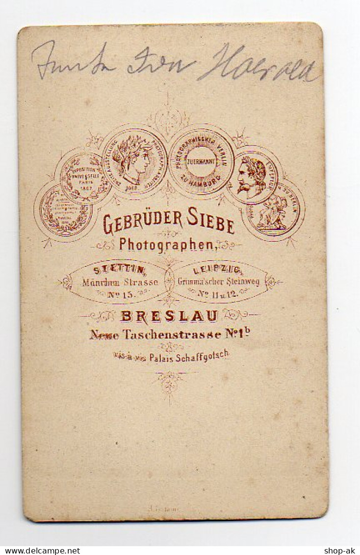 W9S29/ CDV Foto Junge Frau Mit Schöner Frisur Atelier Gebr. Siebe, Breslau - Autres & Non Classés