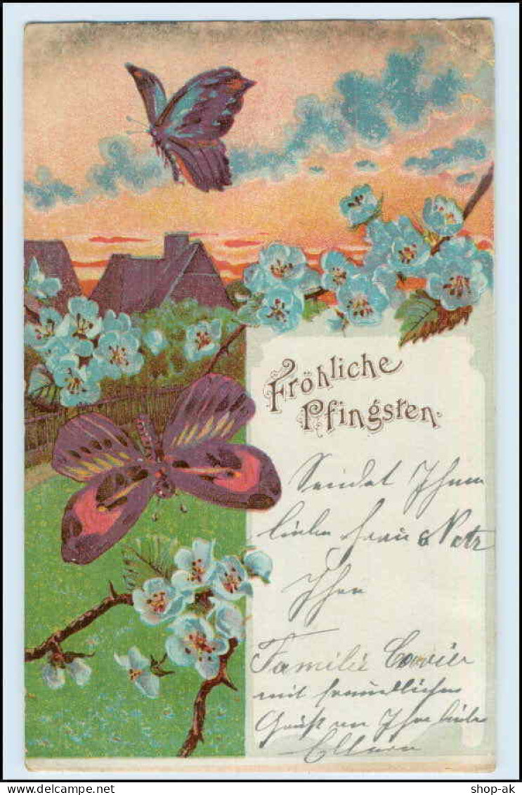 W5W84/ Pfingsten Schmetterlinge 1909 Litho AK - Pentecôte