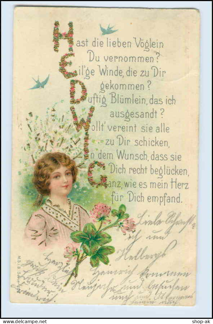 W5V30/ "Hedwig" Namen Litho AK Glimmer 1904 - Prénoms