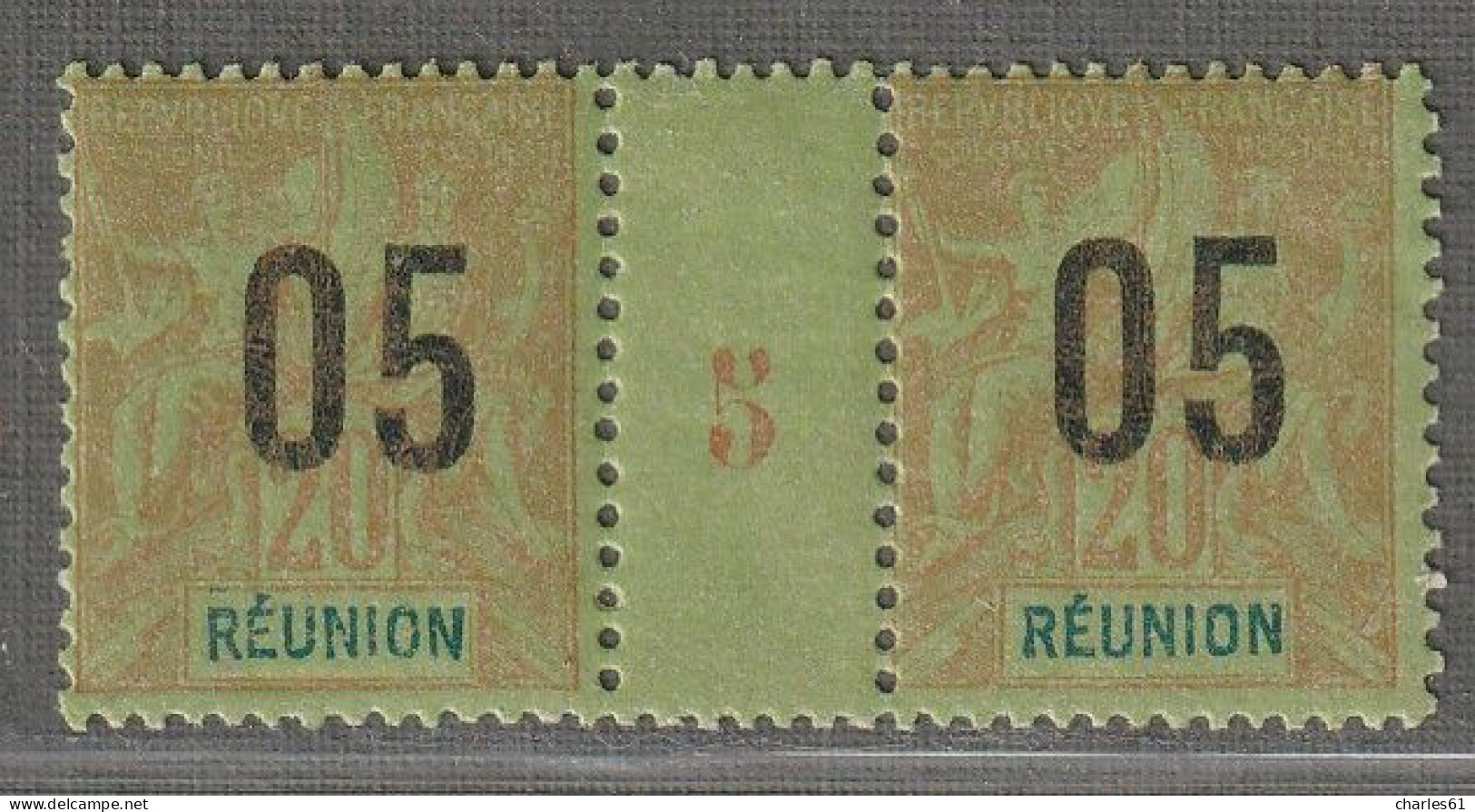 REUNION - MILLESIMES : N°74 * (1895) 05 Sur 20c - Neufs