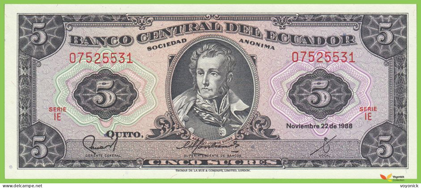 Voyo ECUADOR 5 Sucres 1988 P113d(5) IE UNC V - Equateur