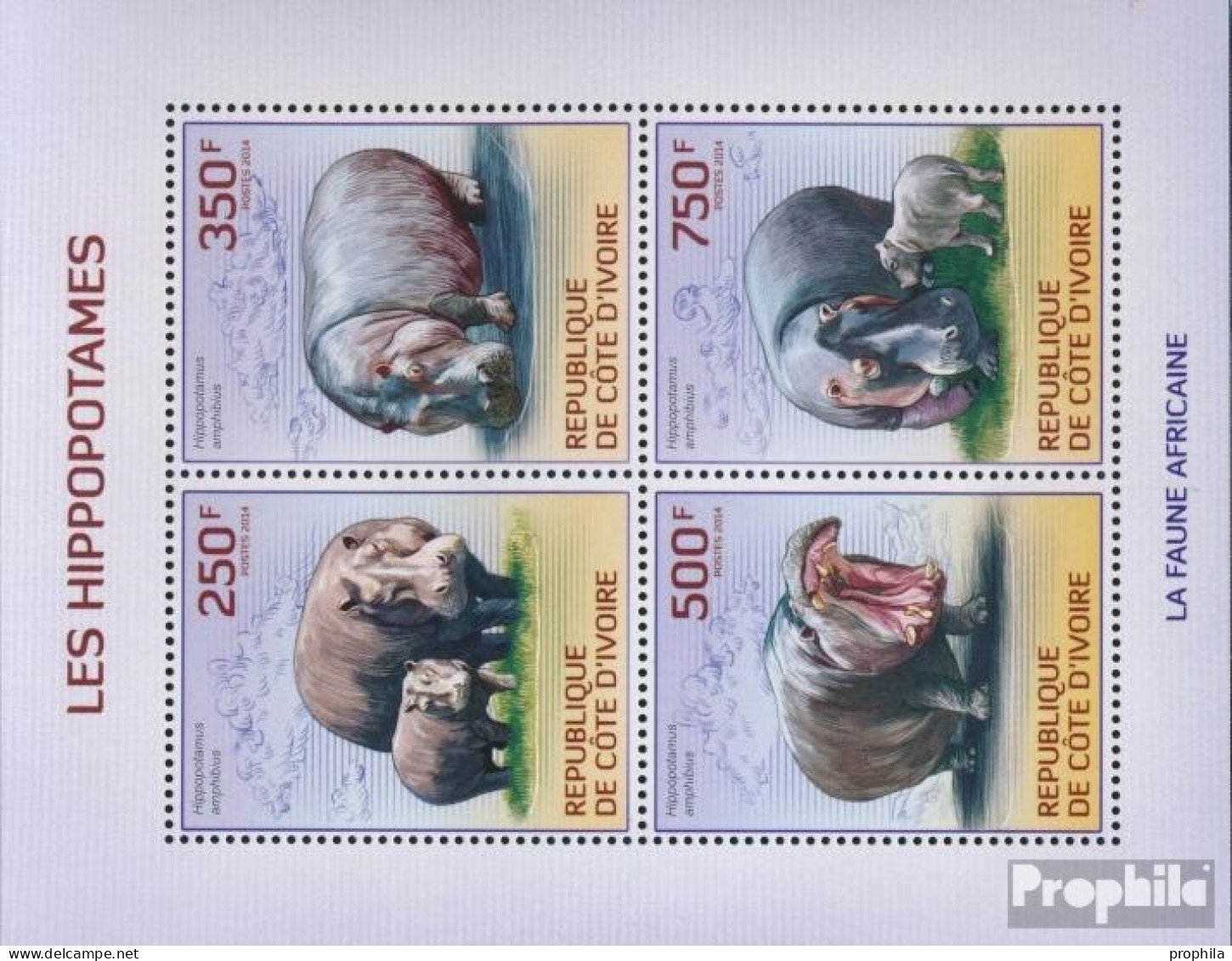 Elfenbeinküste 1604-1607A Kleinbogen (kompl.Ausg.) Postfrisch 2014 Flusspferd - Côte D'Ivoire (1960-...)