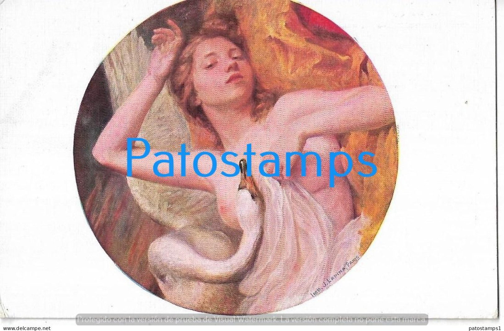 227334 ART ARTE WOMAN SENSUAL EROTIC SEMI NUDE AND SWAN POSTAL POSTCARD - Sin Clasificación