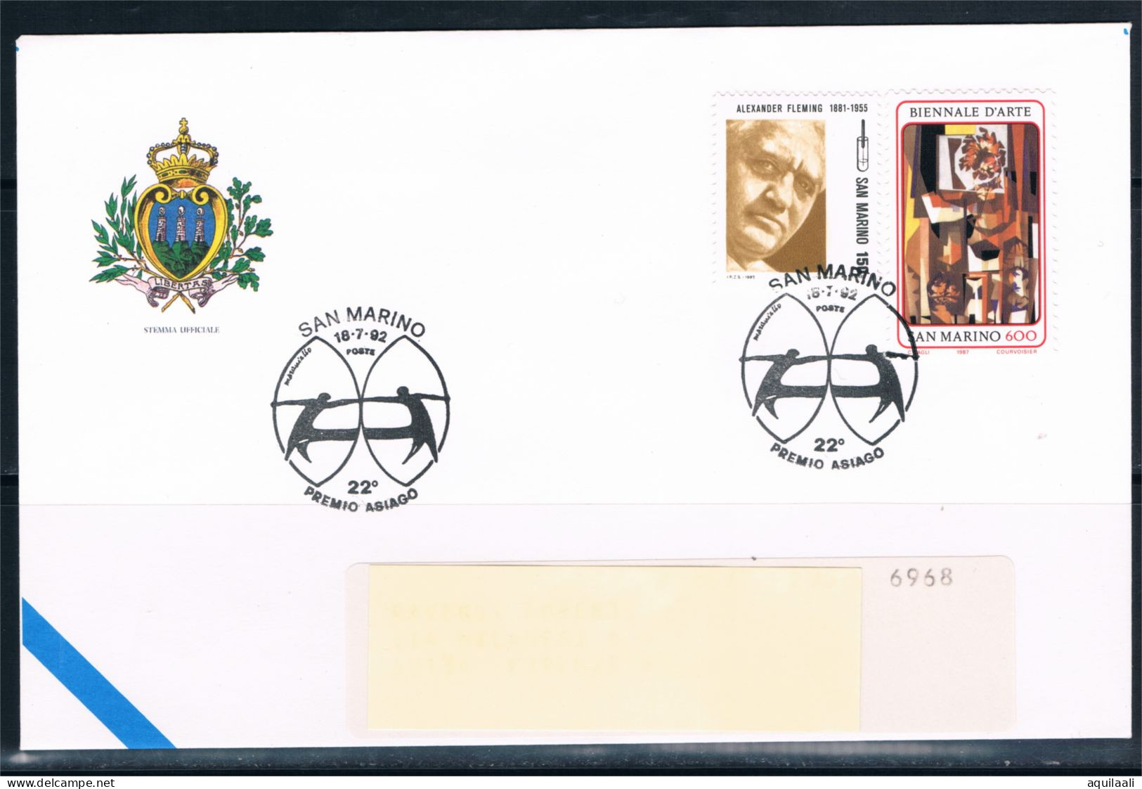 SAN MARINO 1992 -Premio Asiago 18/7/1992 Annullo Commemorativo - Philatelic Exhibitions