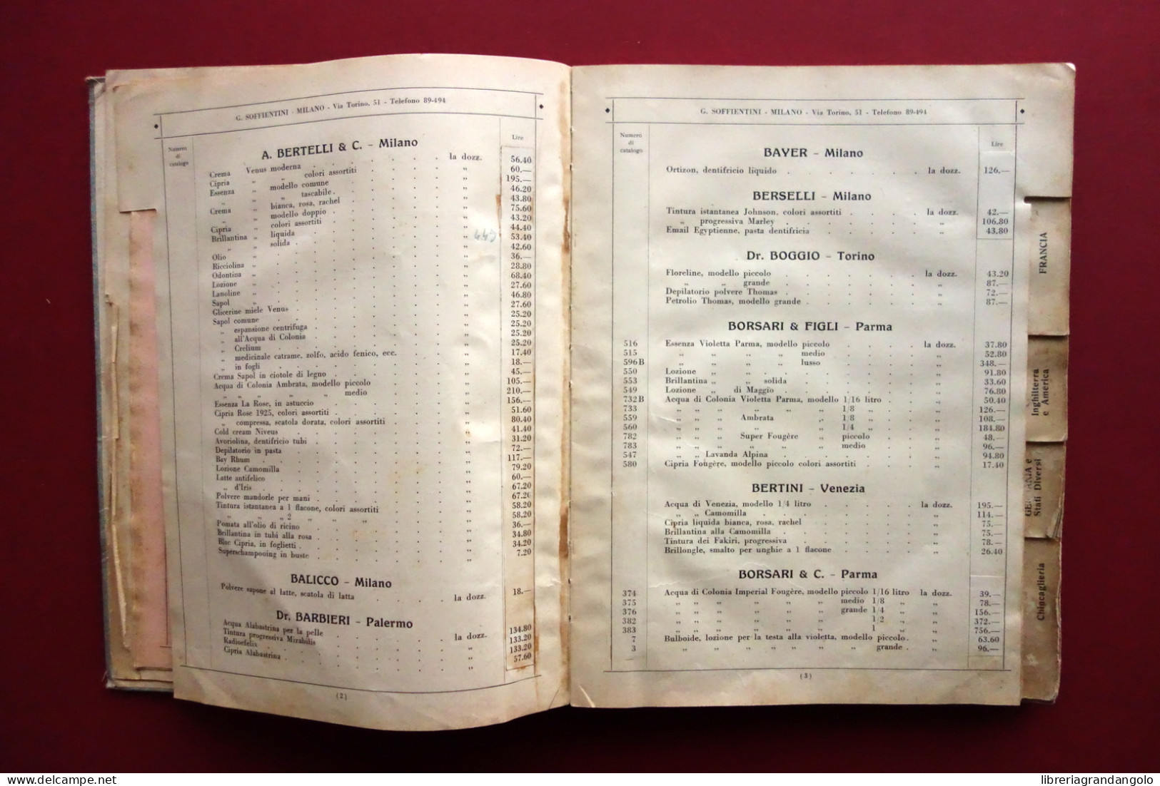 Giovanni Soffientini Milano Catalogo Generale Profumeria Toeletta Gennaio 1933 - Non Classés