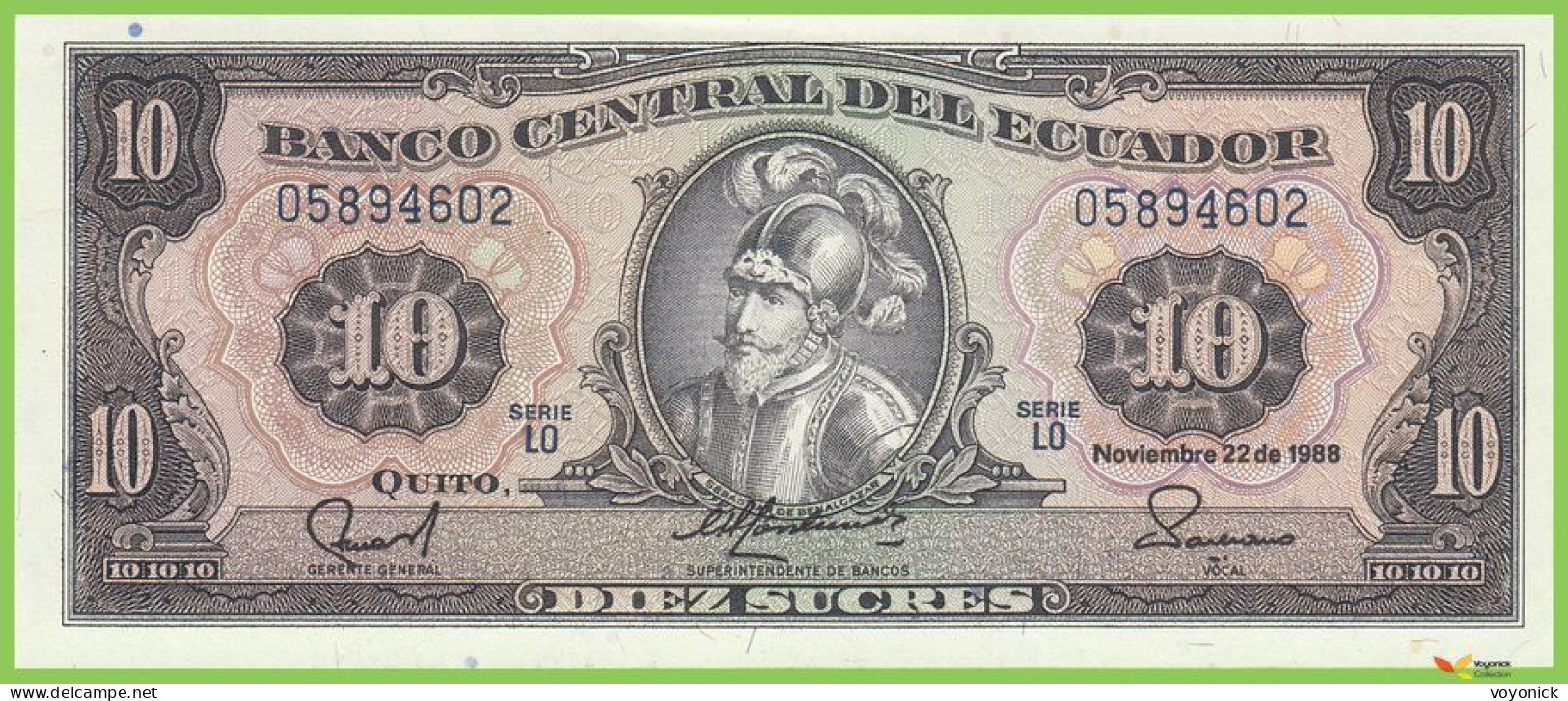 Voyo ECUADOR 10 Sucres 1986 P121-1986(2) LM UNC V - Ecuador